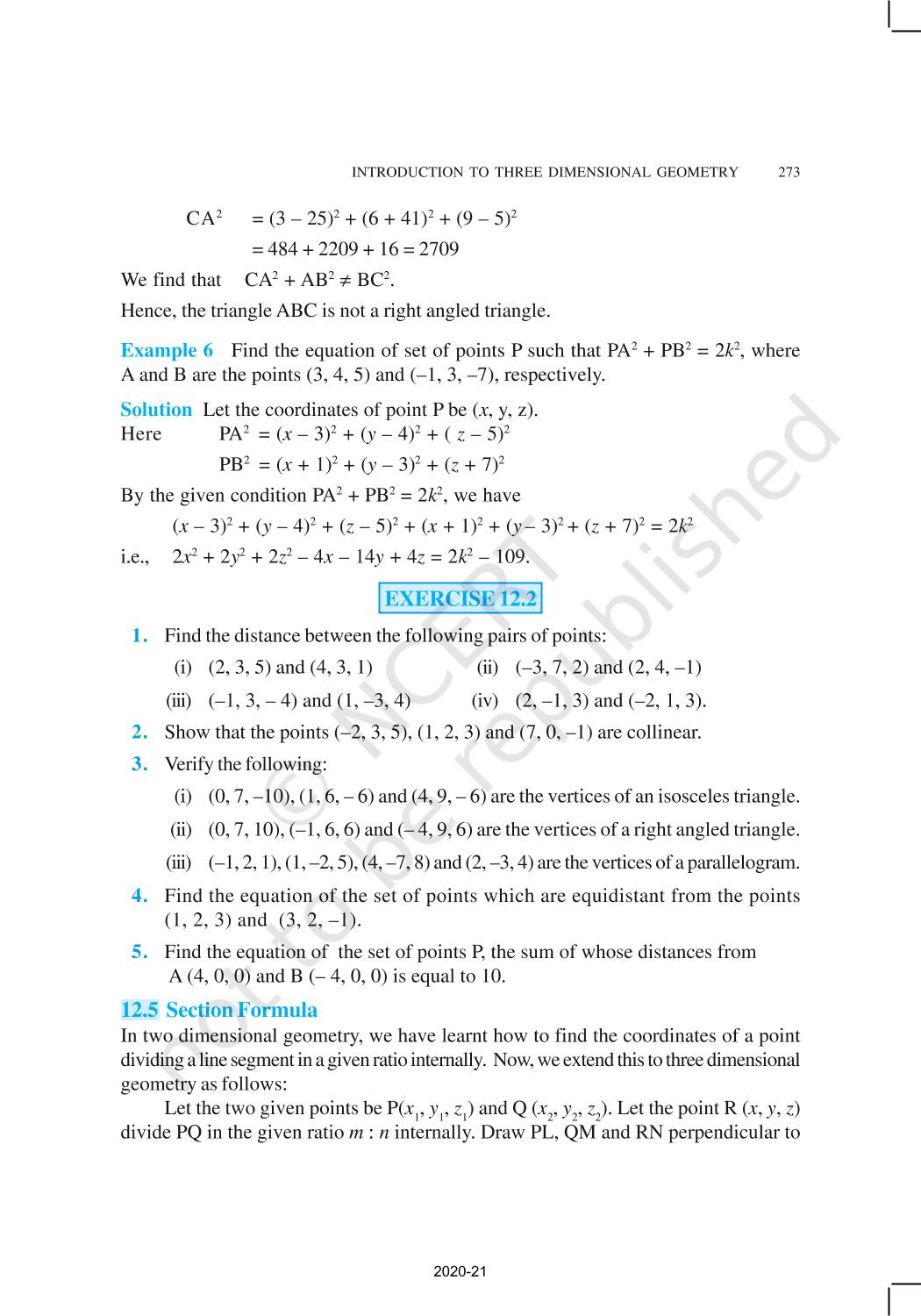 Introduction To Three Dimensional Geometry - NCERT Book Of Class 11 ...